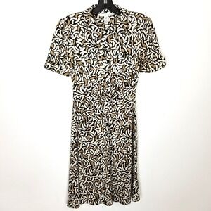 Diane von Furstenberg Women Printed 100% Silk Dress Sz 6 Short Sleeve Button